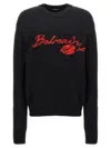Balmain Virgin Wool Kiss Sweater With Lips Motif In Noir/rouge