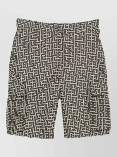 Balmain Knee Length Cargo Shorts All Over Pattern In Black
