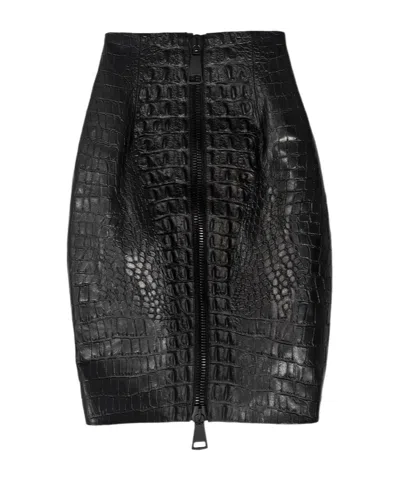 Balmain Knee-length Crocodile Print Midi Skirt In Black