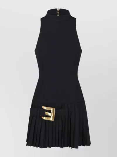 Balmain Knee Length Dress Pleated Skirt Buckle In Black