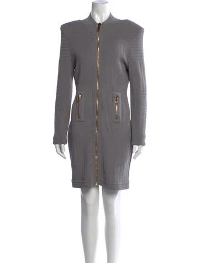 Pre-owned Balmain Knee-length Dress In Gray