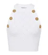 Balmain Halterneck Knit Cropped Top With Gold Buttons In White