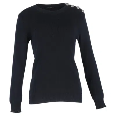 Pre-owned Balmain Knit Button Detail Sweater In Black Wool