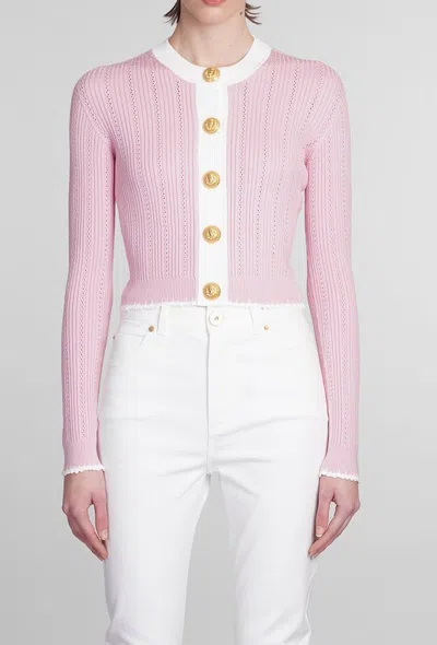 Balmain Knit Cardigan In Rosa/bianco