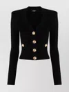 Balmain Structured Shoulder Black V-neck Cardigan With Decorative Buttons