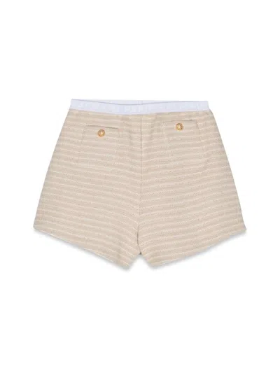 Balmain Knit Mini Shorts For Girls In Neutral