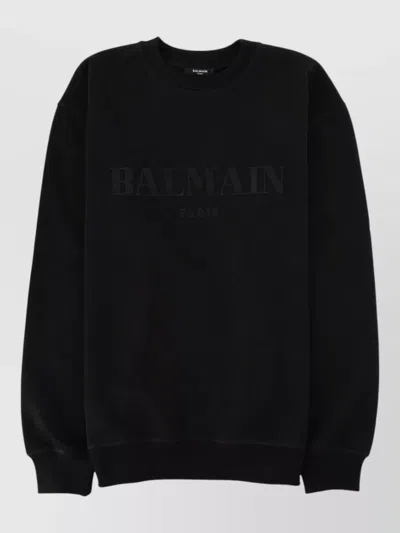 Balmain Knit Crew Neck Long Sleeve Sweater In Black
