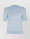Balmain Knit Crewneck With Short Sleeves And Striped Tipping In Blue