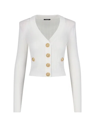 Balmain Knit Cropped Cardigan In 0fa Blanc