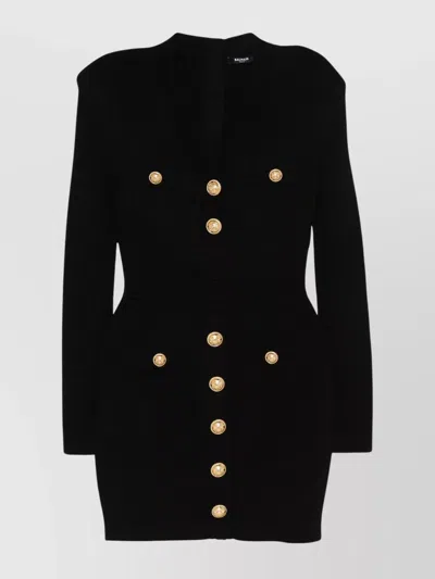 Balmain Knit Fabric V-neckline Short Dress In Black