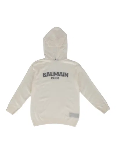 Balmain Kids'  Knit Hoodie In White