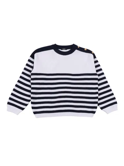Balmain Kids' Striped Sweater In White