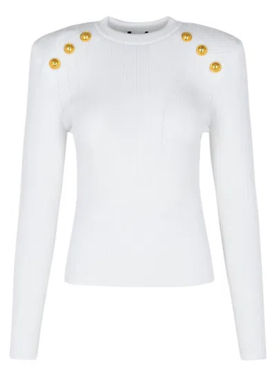 Balmain Knit Jumper With Button Details In White