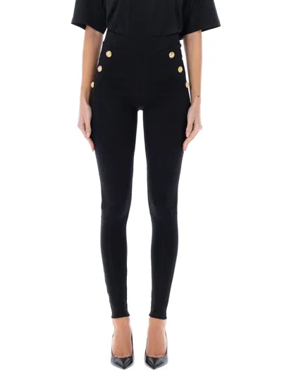 Balmain Knit Leggings With 6 Buttons In Black