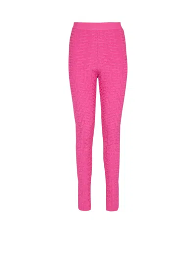 Balmain Knit Leggings With Monogram In Pink