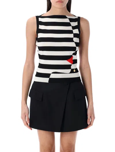 BALMAIN BALMAIN KNIT MARINIÈRE TOP WITH FACE MOTIF