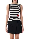 Balmain Boat-neck Face Mariniere Knit Tank Top