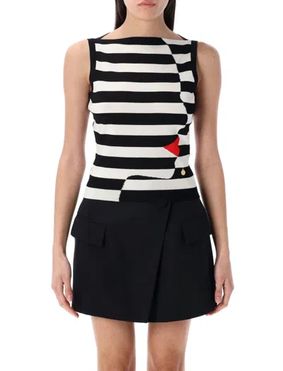 Balmain Knit Marinière Top With Face Motif In Black
