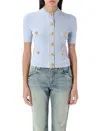 Balmain 4-pocket Knitted Cardigan In Pale Blue