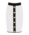 Balmain Bicolor Knit Midi Skirt With Embossed Buttons In White