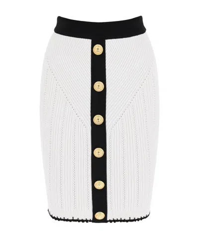 BALMAIN BALMAIN RIBBED KNIT SCALLOPED EDGE SKIRT