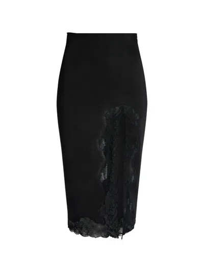 Balmain Midi Skirt In Knit And Lace In Black