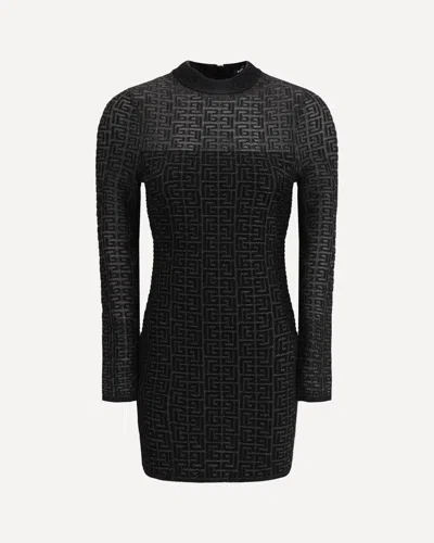 Balmain Glittered Knit Short Dress In Black