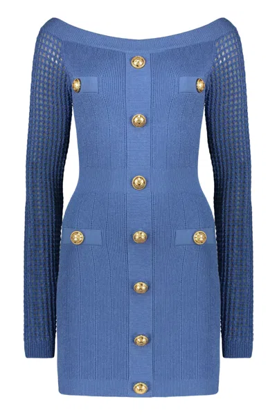 Balmain Knit Mini-dress In Blue