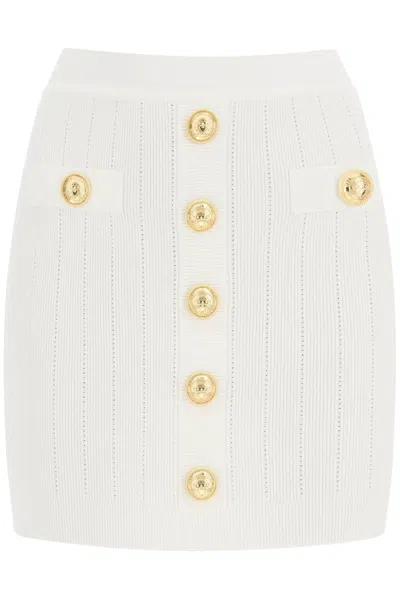 BALMAIN KNIT MINI SKIRT WITH EMBOSSED BUTTONS