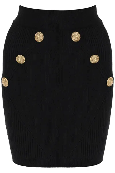 BALMAIN KNIT MINI SKIRT WITH EMBOSSED BUTTONS