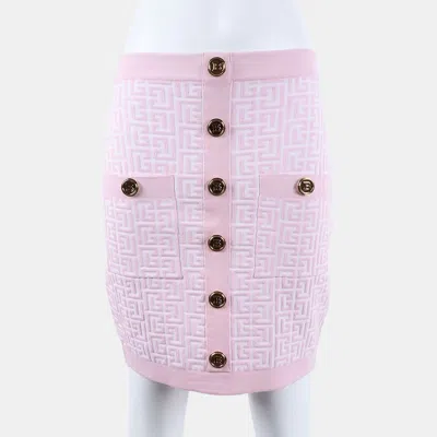 Pre-owned Balmain Knit Pink/white Nylon Polyurethane Rayon Wool Skirt Size S