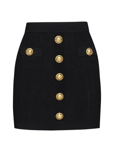 Balmain Knit Skirt With Buttons In Black