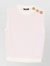 Balmain Knit Top Button Detail Sleeveless Round Neck In White
