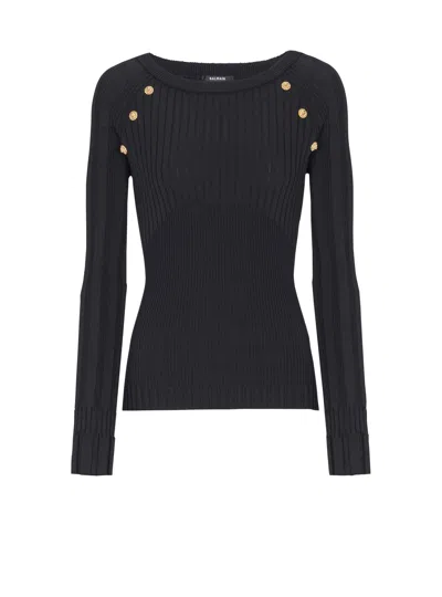 Balmain Knit Top With Buttons In Black