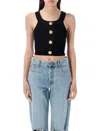 Balmain Knit Top With Gold Buttons In Black