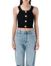 Balmain Knit Top With Gold Buttons In Black