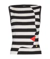 Balmain Boat-neck Face Mariniere Knit Tank Top In Black