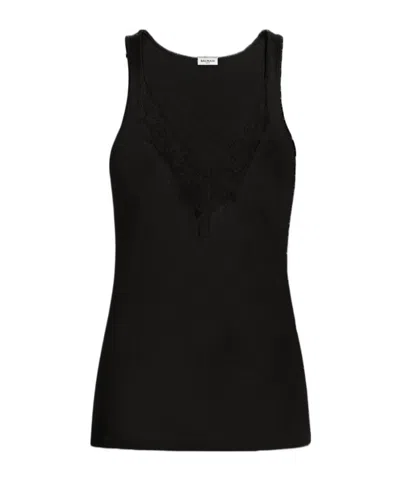 Balmain Knit Vest Top With Lace In Black