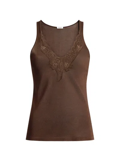 Balmain Knit Vest Top With Lace In Brown
