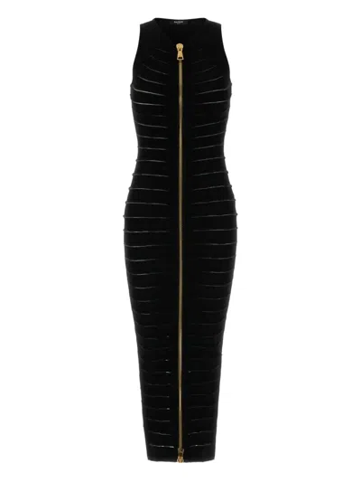 Balmain Knit Zip Dress In Black