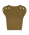 Balmain Knitted Button-detail Cropped Top In Green