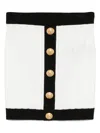 Balmain Button-embellished Two-tone Ribbed-knit Mini Skirt In Black