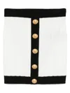 Balmain Button-embellished Two-tone Ribbed-knit Mini Skirt In Black