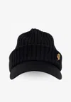 Balmain Knitted Cap With Logo Plaque In Black