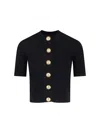 Balmain Black Crewneck Cardigan With Jewel Buttons In Black