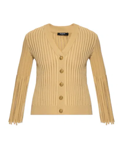 Balmain Knitted Cardigan In Brown