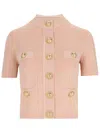 Balmain Knit Cardigan With Crewneck And Buttons In Pink