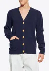 Balmain Knitted Cashmere Cardigan In Blue