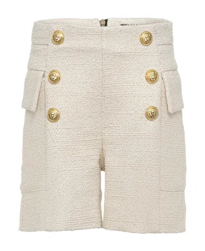 Balmain Knitted Chenille Smart Shorts In Nude