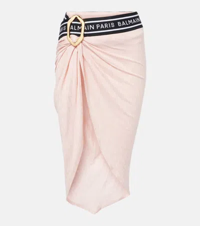 Balmain Knitted Cotton-blend Beach Cover-up In Pink